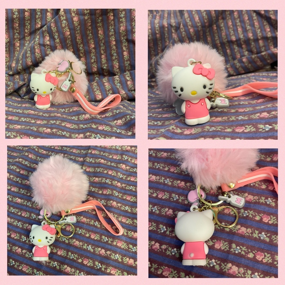 Hello Kitty Pink Fluffy Pom Pom Keychain • NIP - Picture 2 of 3